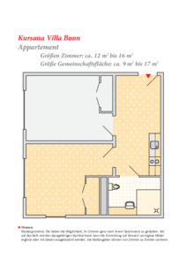 Appartement ca. 12-16 qm; Gemeinschaftsfläche ca. 9-17 qm