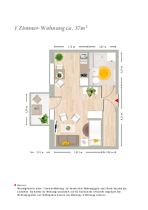 1 Zimmer Wohnung (ca. 37 qm) im betreuten Wohnen